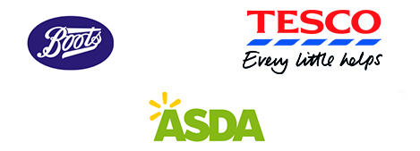 Boots, Tesco, Asda