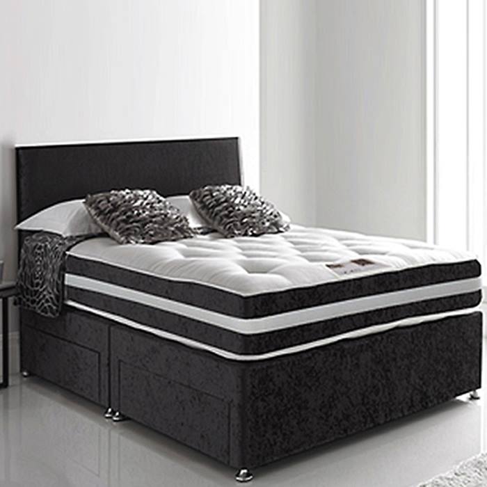 Black Velvet Divan Bed, Mattress, Headboard & Optional Drawers - 6 Sizes!