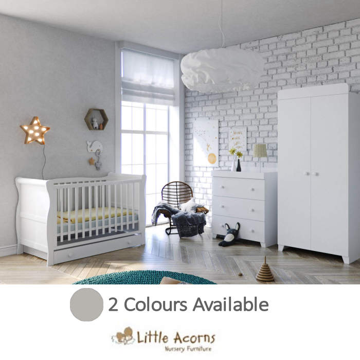 Little Acorns Sleigh Cot Bed 6 Piece Nursery Room Set With Deluxe 4inch