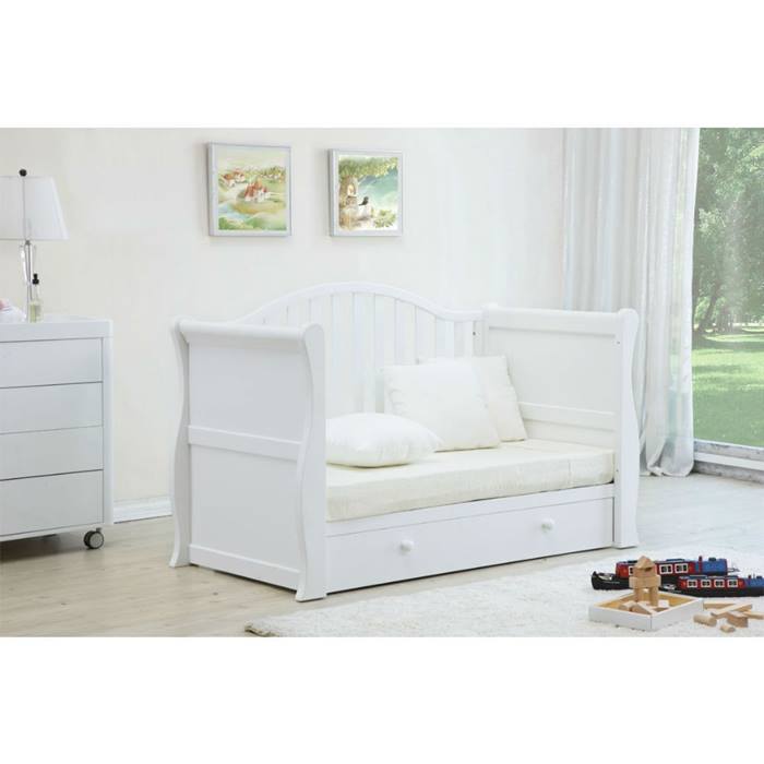 Babylo Sleigh Cot Bed & Fibre Mattress (White)