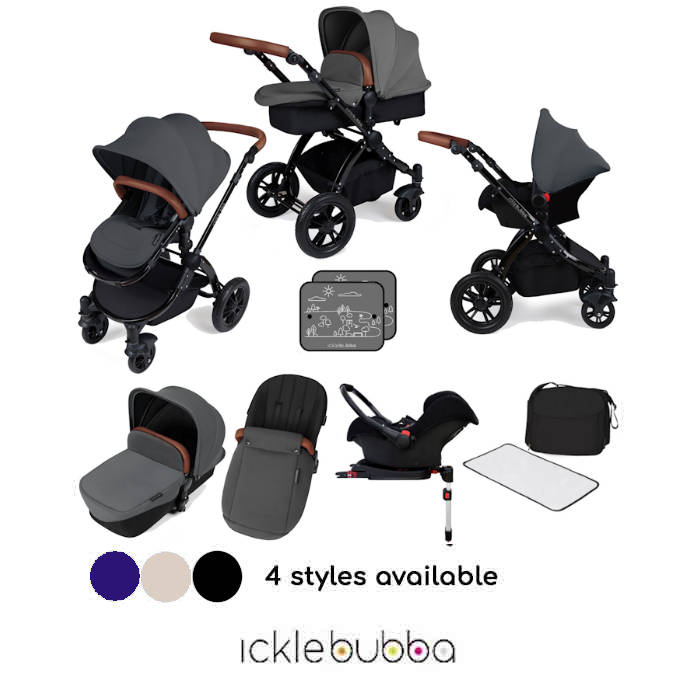 Ickle bubba Stomp V3 Silver All In One (Galaxy) 11pc Travel System & Isofix Base