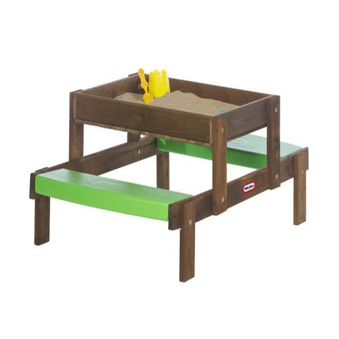 wooden picnic table sandpit