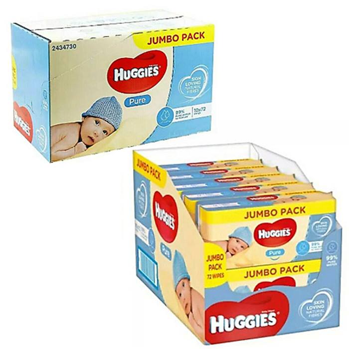 Jumbo 10Pack of Huggies Pure Baby Wipes 720 Wipes!